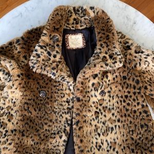 Free People Faux Fur Leopard Cropped Flair Coat